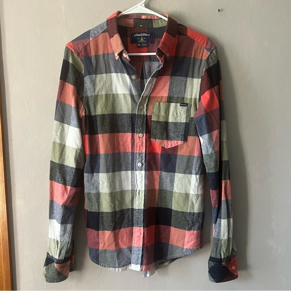 Chubbies Green Red Blue Plaid Flannel Shirt Size Medium